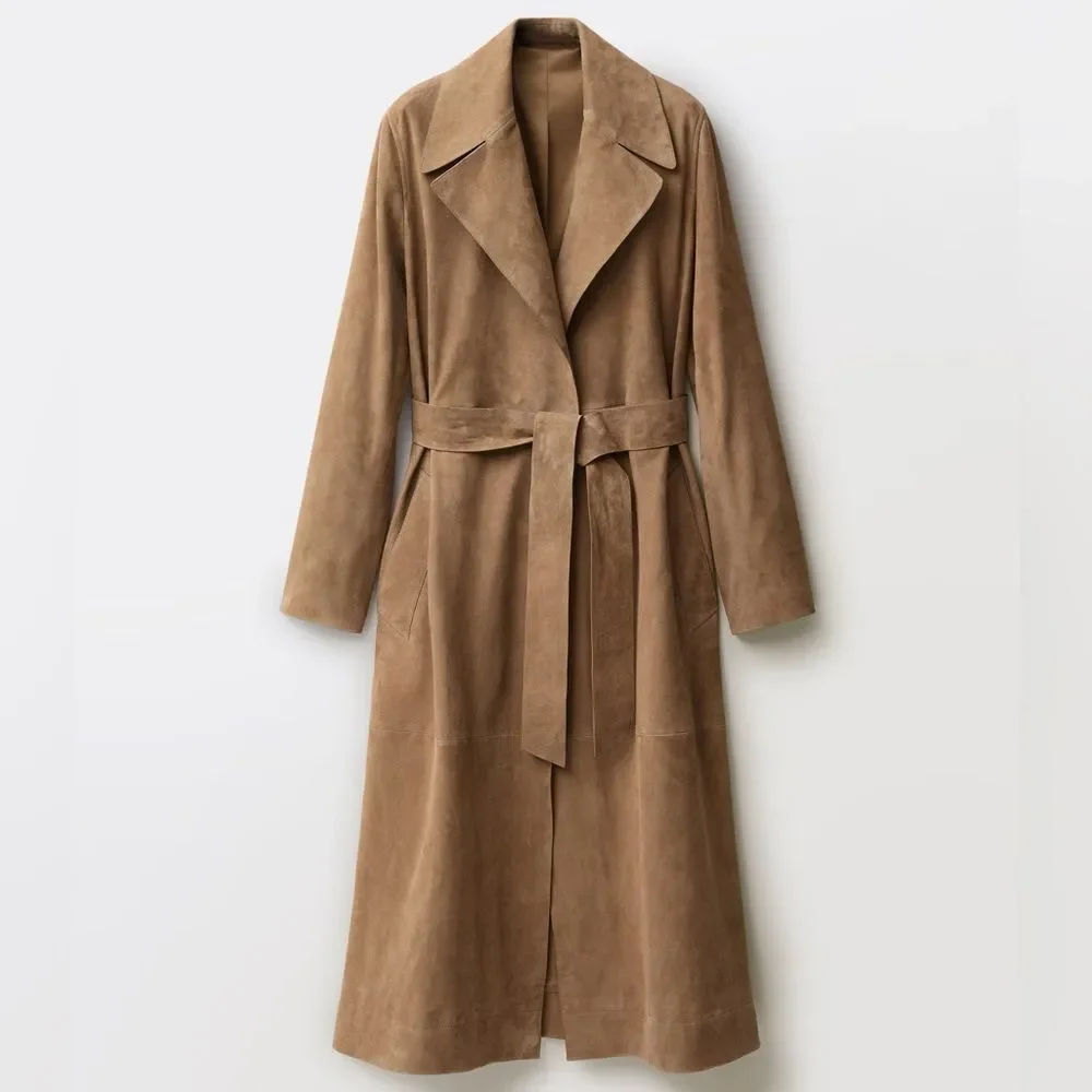 Mango 100% Genuine Suede Trench Coat New - Picture 3 of 9
